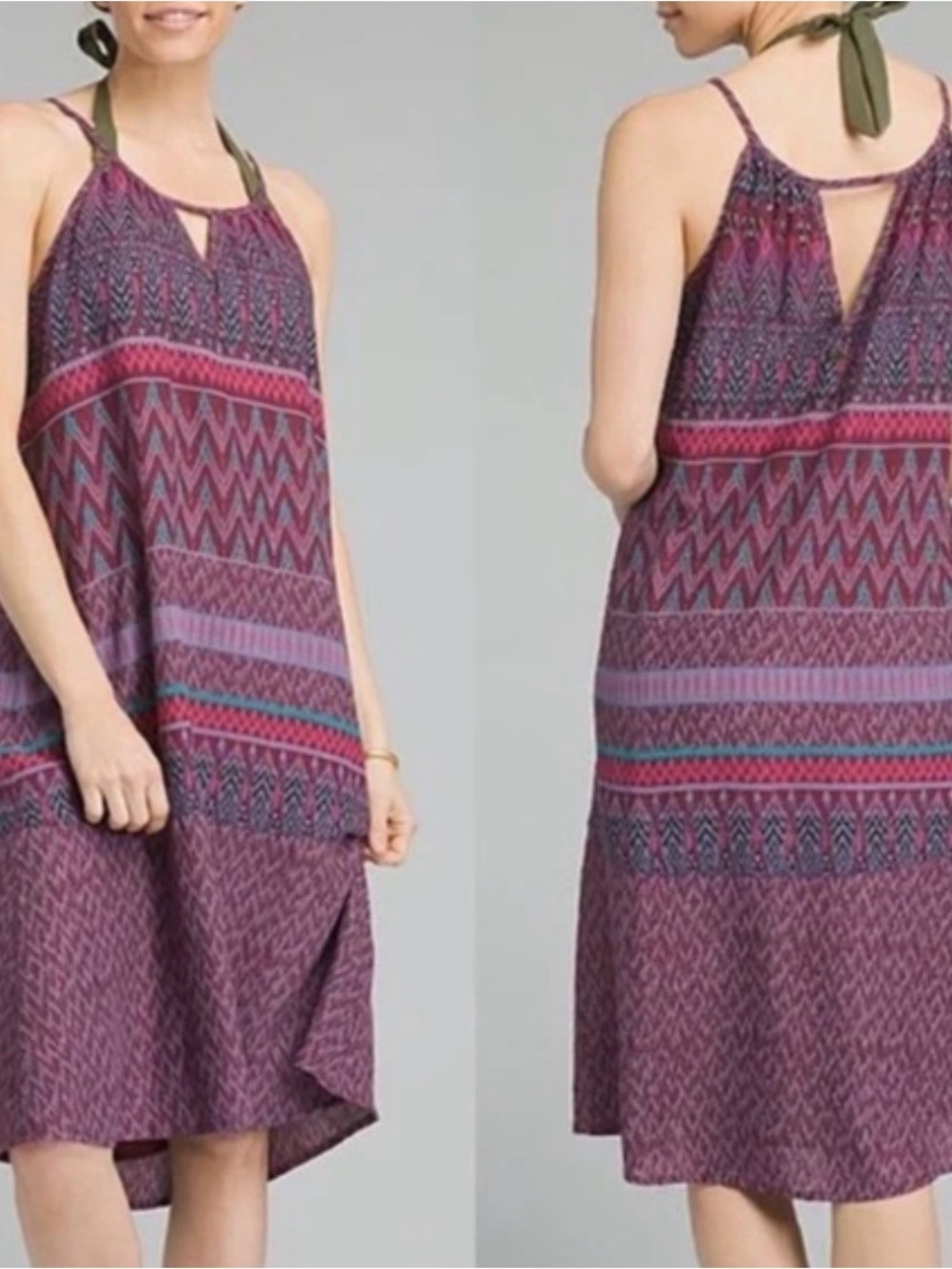 prAna Nari dress purple sleeveless geometric "Black Cherry Laurel" tribal print
